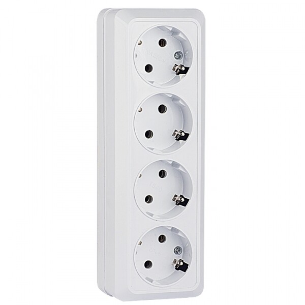 Рим Розетка 4-местная 16А с заземлением белая EKF | ENR16-328-10 | EKF