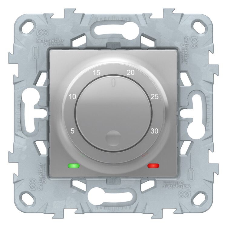 Unica New Алюминий термостат электронный, 8А, встроенный термодатчик | NU550130 | Schneider Electric