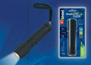 S-LD038-C Black Фонарь «Simple lightclassic plus», прорезиненный корпус, 0,5 Watt LED, упаковка кламшелл, 3хААА н/к, цвет Черный | 07595 | Uniel