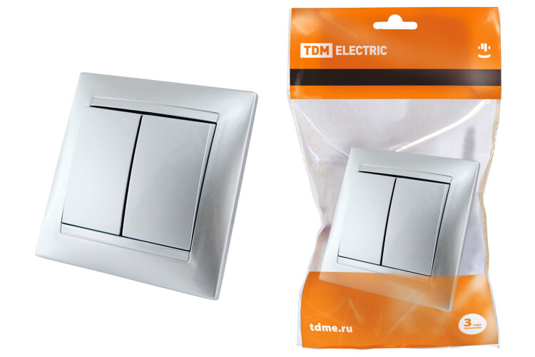 Выключатель 2-х кл. 10А серебр. металлик "Лама" | SQ1815-0202 | TDM