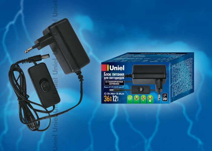 UET-VPA-036A20 Блок питания для светодиодов с вилкой, 36 Вт, 12В, IP20 | 06315 | Uniel