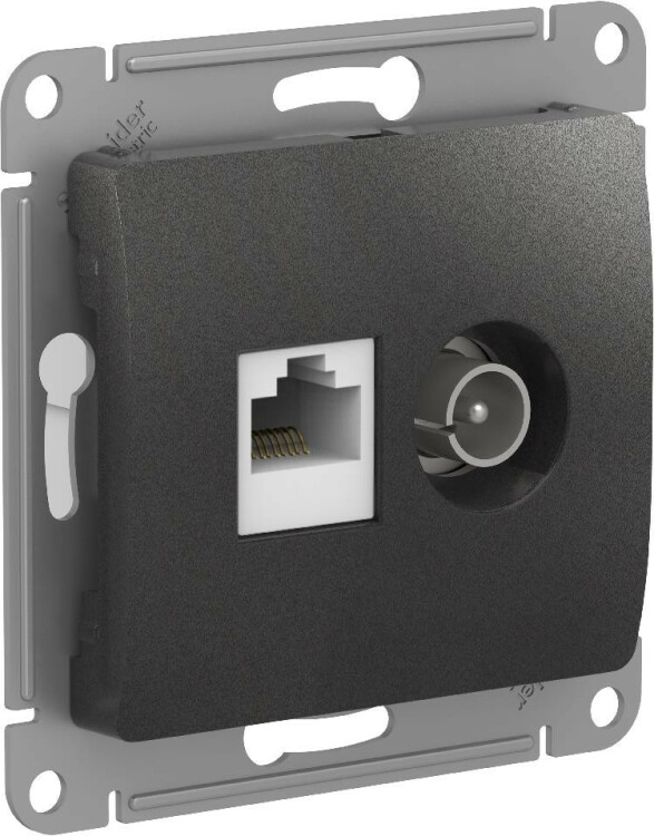 GLOSSA РОЗЕТКА двойная ТВ + компьютерная RJ45, кат. 5Е, механизм, АНТРАЦИТ | GSL000789 | Schneider Electric