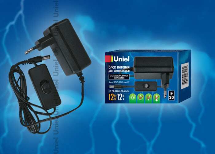 UET-VPA-012A20 Блок питания для светодиодов с вилкой, 12 Вт, 12В, IP20 | 06313 | Uniel