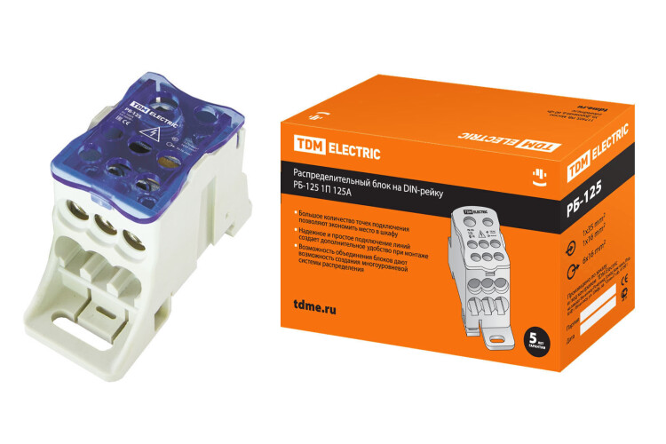 Распределительный блок на DIN-рейку РБ-125 1П 125А (1х35+1x16/6x16) | SQ0823-0002 | TDM