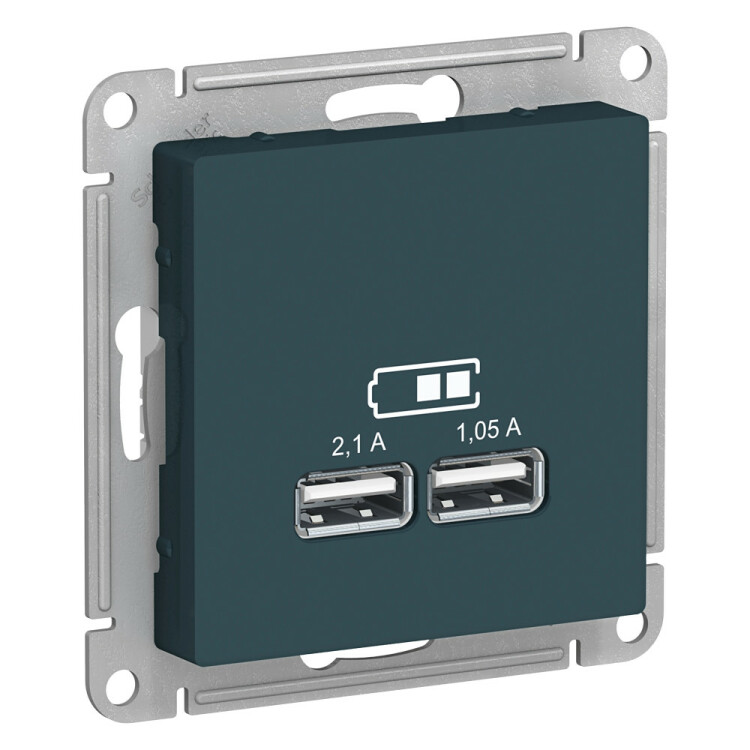 AtlasDesign Изумруд Розетка USB, 5В, 1 порт x 2,1 А, 2 порта х 1,05 А, механизм | ATN000833 | Schneider Electric