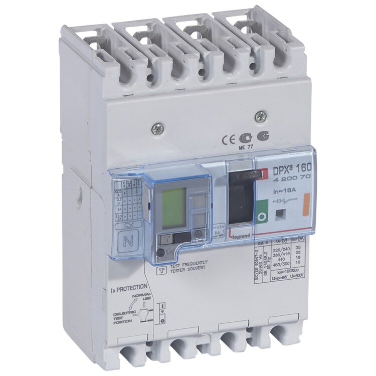 Автоматический выключатель DPX3 160 - термомагн. расц. - с диф. защ. - 25 кА - 400 В~ - 4П - 16 А | 420070 | Legrand