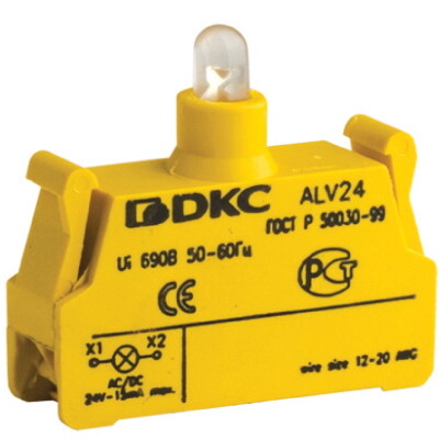 Контактный блок с клеммным безвинтовым зажимом со светодиодом на 24В | ALV24 | DKC