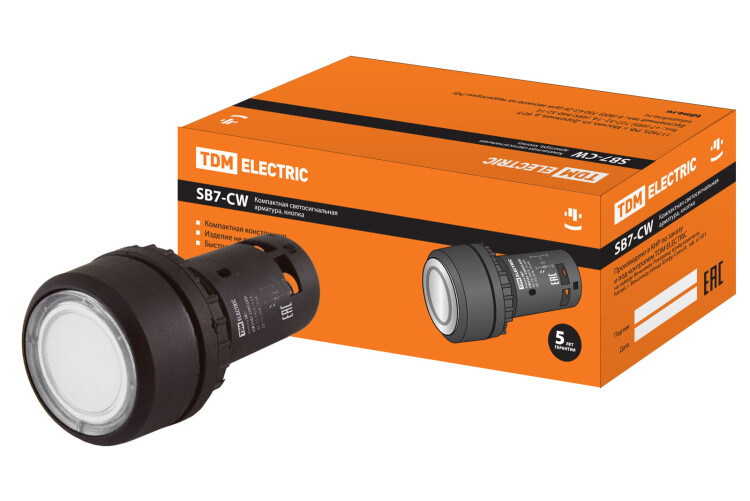 Кнопка SB7-CW3161-220V(LED) d22мм 1з белая | SQ0746-0023 | TDM