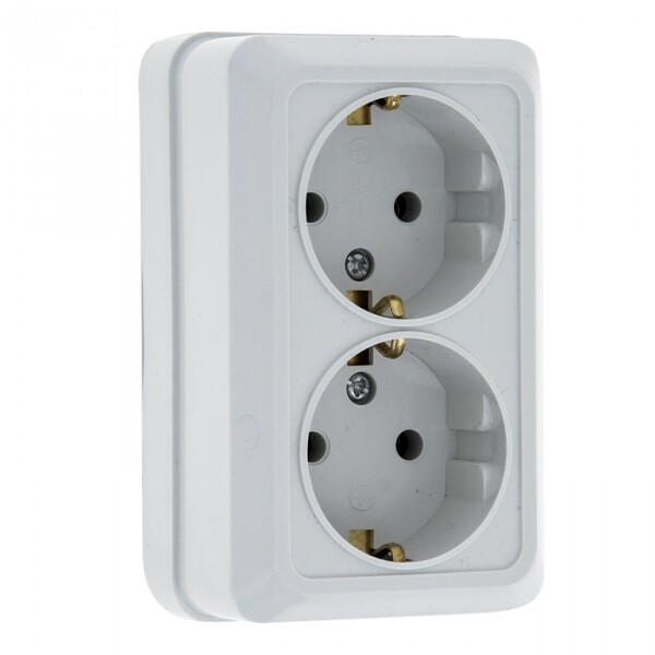 Рим Розетка 2-местная 16А с заземлением белая с защ. штор. EKF | ENR16-128-100 | EKF