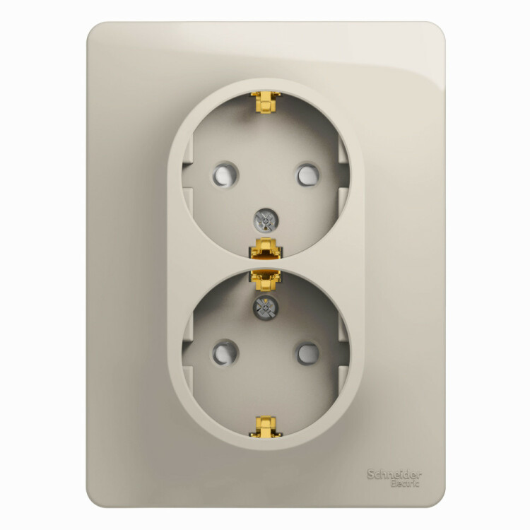 Glossa Молочный Розетка 2-ая с/з со шторками (в сборе) | GSL000926 | Schneider Electric