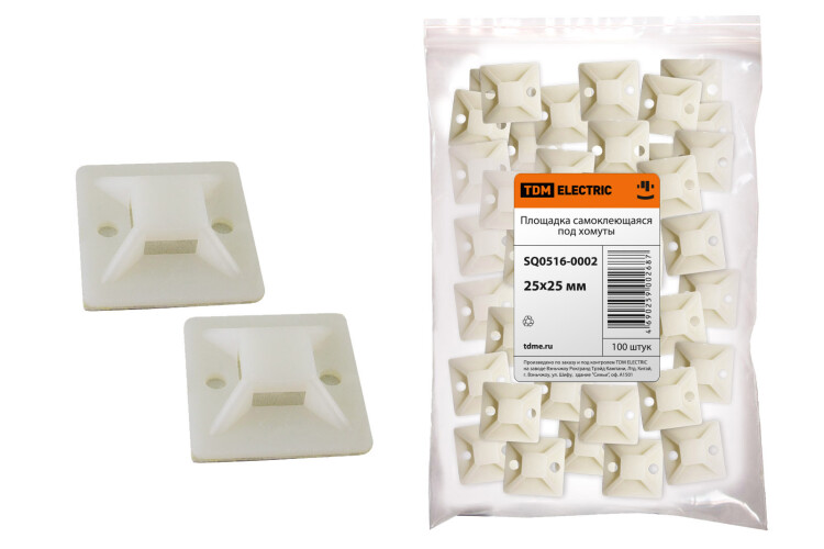 Площадка самоклеющаяся 25х25 под хомуты (100шт) | SQ0516-0002 | TDM