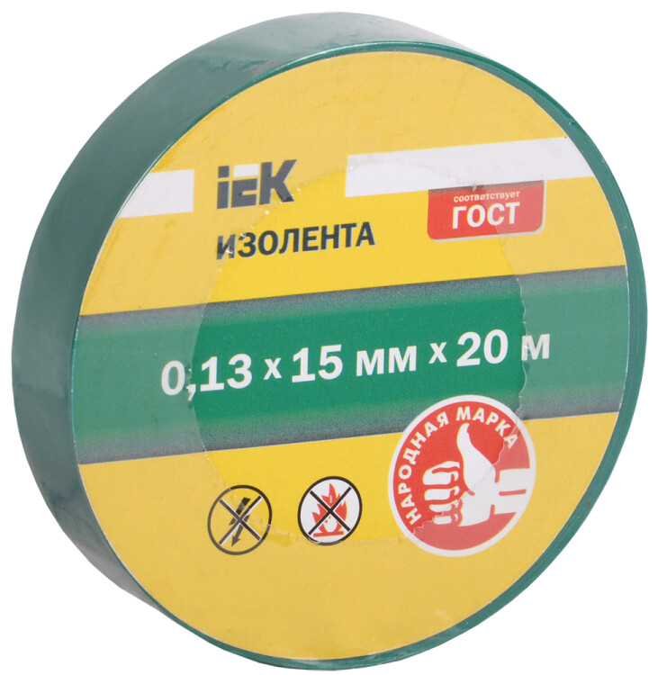 Изолента 0,13х15 мм зеленая 20 метров (розничная упаковка) | UIZ-13-15-20MS-K06 | IEK